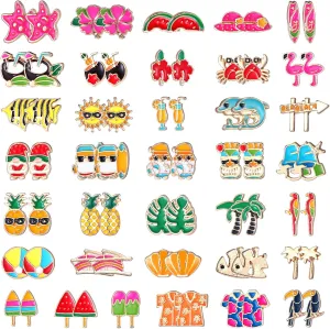 36 Pair Summer Stud Earrings for Women Tropical Beach Hawaiian Palm Tree Plated Earrings for Luau Party