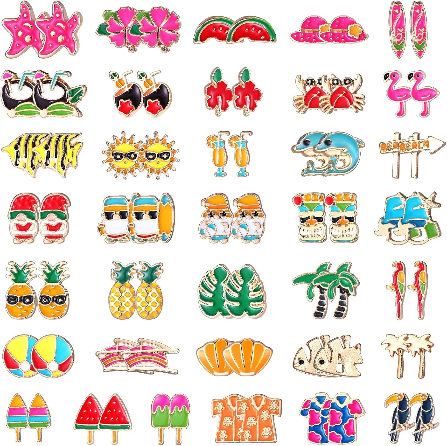 36 Pair Summer Stud Earrings for Women Tropical Beach Hawaiian Palm Tree Plated Earrings for Luau Party