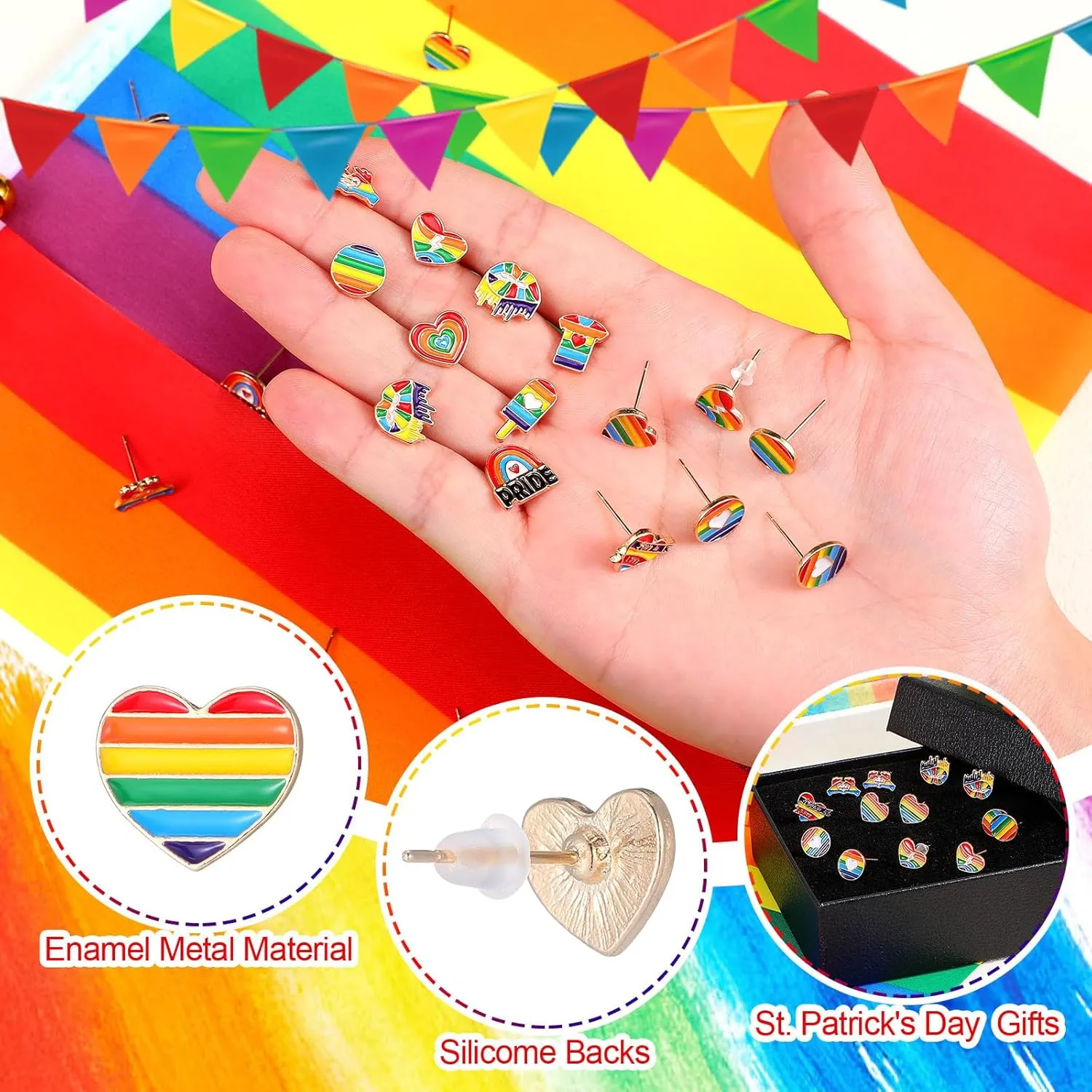 36 Pairs Rainbow Pride Earrings Rainbow Studs Drop Clip On Pride Outfit Gifts Lesbian Dangle Butterfly Flag Earrings for Women