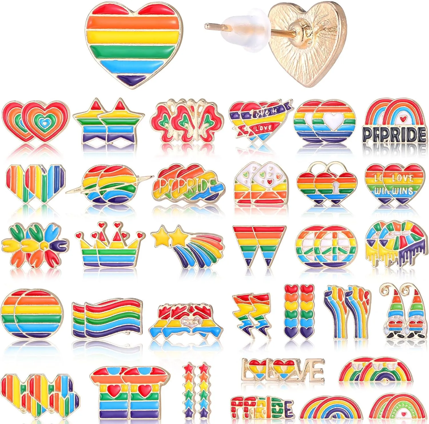 36 Pairs Rainbow Pride Earrings Rainbow Studs Drop Clip On Pride Outfit Gifts Lesbian Dangle Butterfly Flag Earrings for Women
