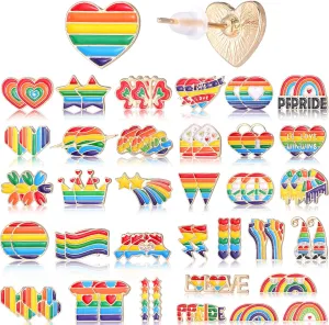 36 Pairs Rainbow Pride Earrings Rainbow Studs Drop Clip On Pride Outfit Gifts Lesbian Dangle Butterfly Flag Earrings for Women