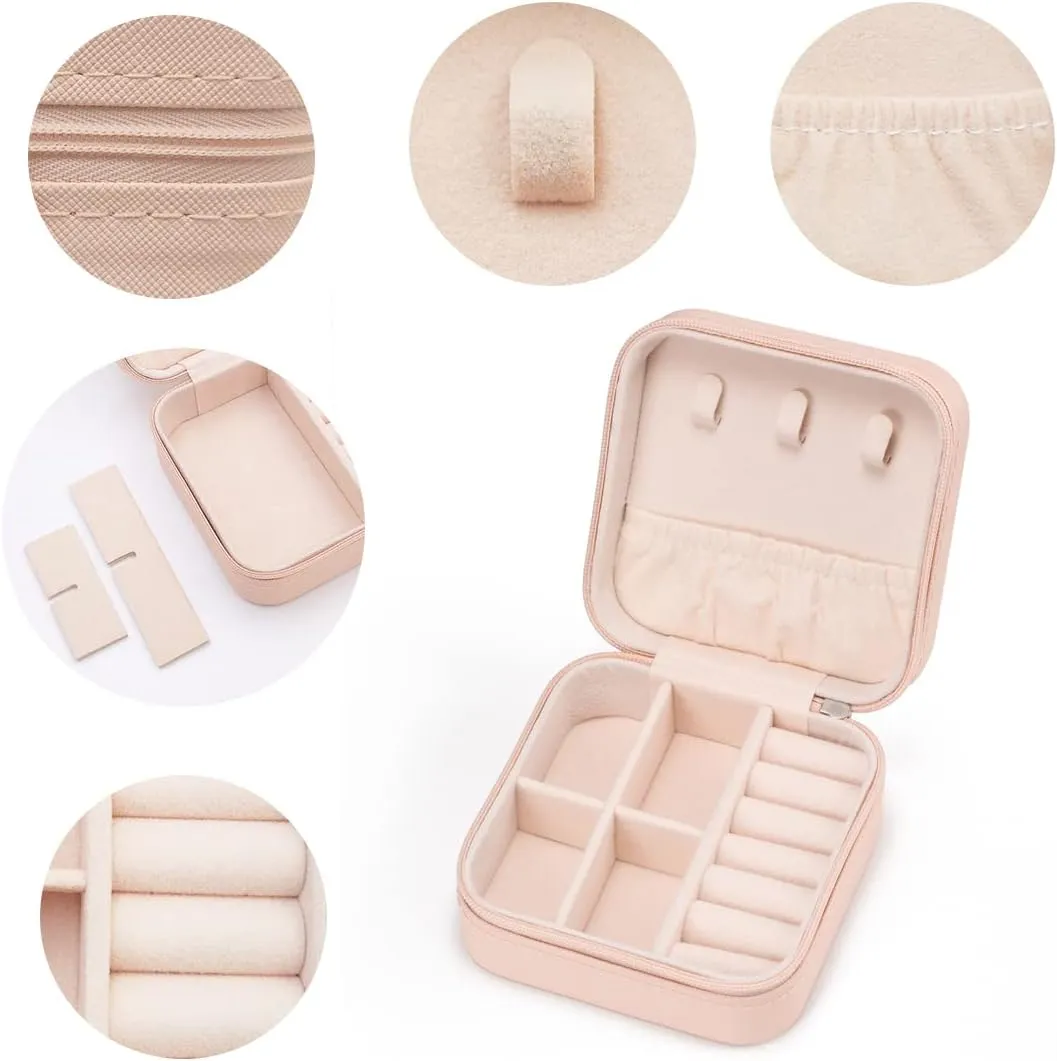 3pack/PU Leather Travel Jewelry Case, Mini Jewelry Box, Small Jewelry Organizer Portable Display Storage Case for Rings Earrings Necklace Bracelet, for Girls Women (Pink - 3 Packs)