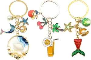 3pcs Adorable Key Chains & Bag Charms for Women GirlsSet with Island Vacation, Mermaid Tail, and Ocean Blue Dolphin Designs,Ocean Themed Keyrings,Birthday Gifts