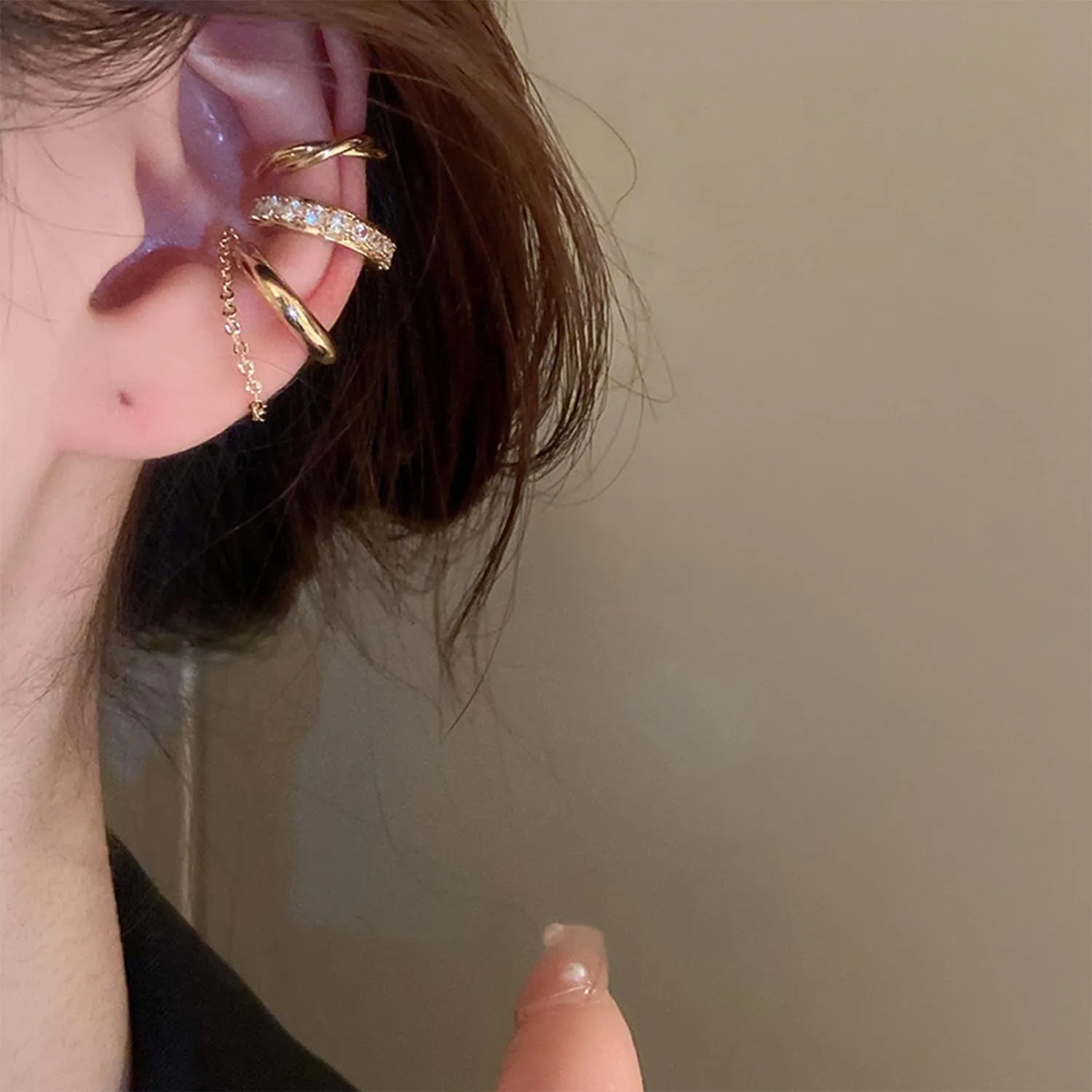 3PCS Ear Cuffs Non Pierced Gold Plated Ear Cartilage Clip on Wrap Hoop Hypoallergenic Earrings Boho Dainty Cz Huggie Cuff Ear Jewelry for Women Girls