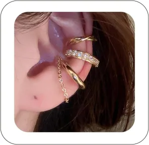 3PCS Ear Cuffs Non Pierced Gold Plated Ear Cartilage Clip on Wrap Hoop Hypoallergenic Earrings Boho Dainty Cz Huggie Cuff Ear Jewelry for Women Girls