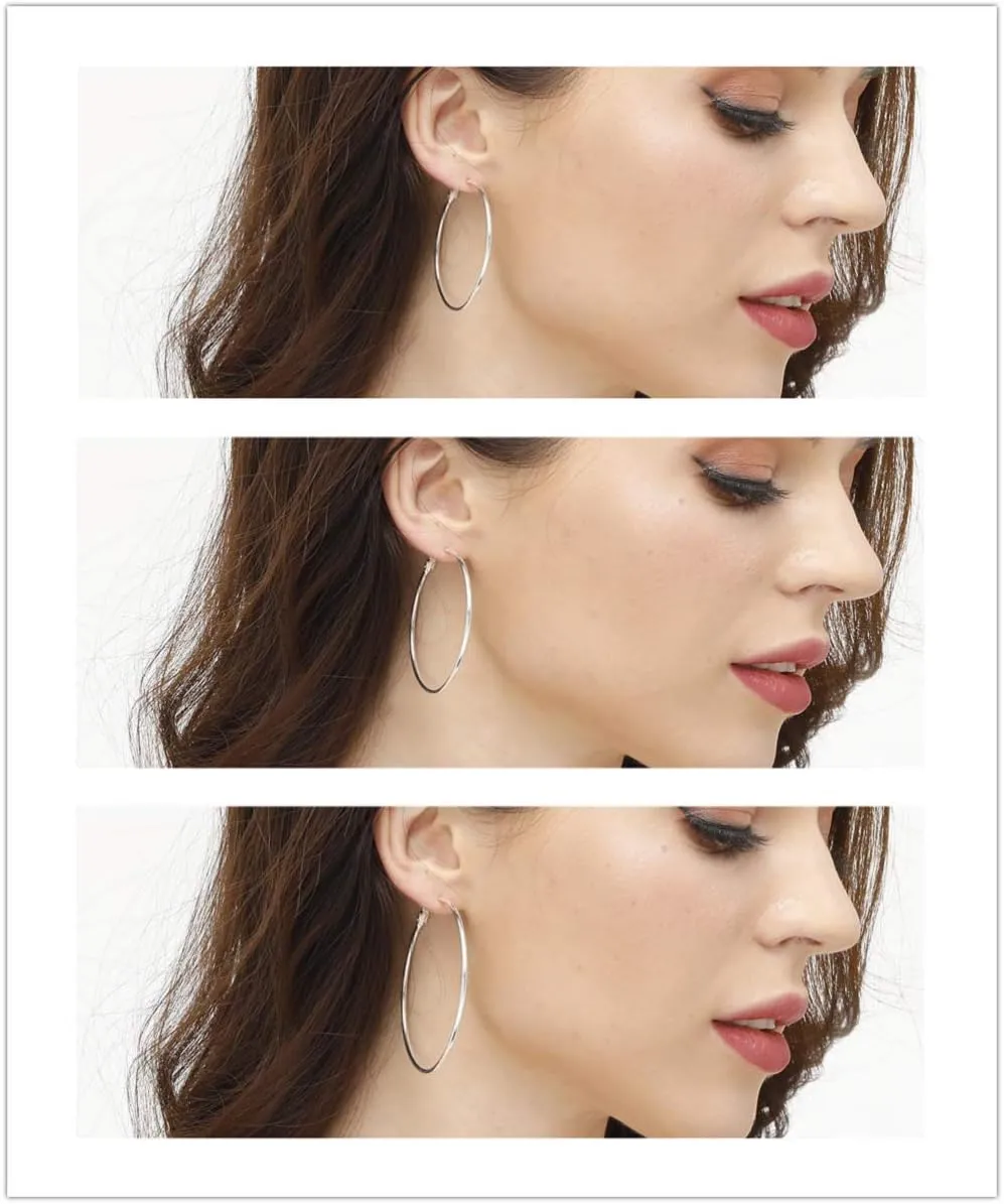 4 Pairs Sterling Silver Hoop Earrings, 14k White Gold Plated Big Hoop Earrings Set for Women (30 40 50 60MM)