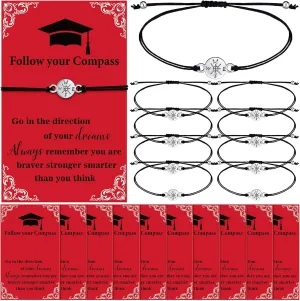 40 Sets Compass Bracelet with Cards 2025 Graduation Gifts Bulk for Her Him Women Men Friendship College Gift Back to School Supplies for Students First Day of School Gifts