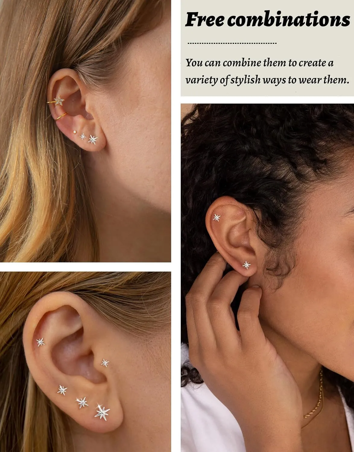 5 Pairs Gold Stud Earrings for Women Hypoallergenic 925 Sterling Silver Cartilage Earrings Trendy 14K Gold Plated Pearl Star Heart Diamond CZ Earring Sets for Multiple Piercing Cute Stacks Jewelry