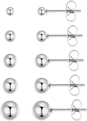 5 Pairs Stainless Steel Stud Earrings Set 14K Silver Hypoallergenic Earrings Real Gold Plated Lightweight Earrings for Women
