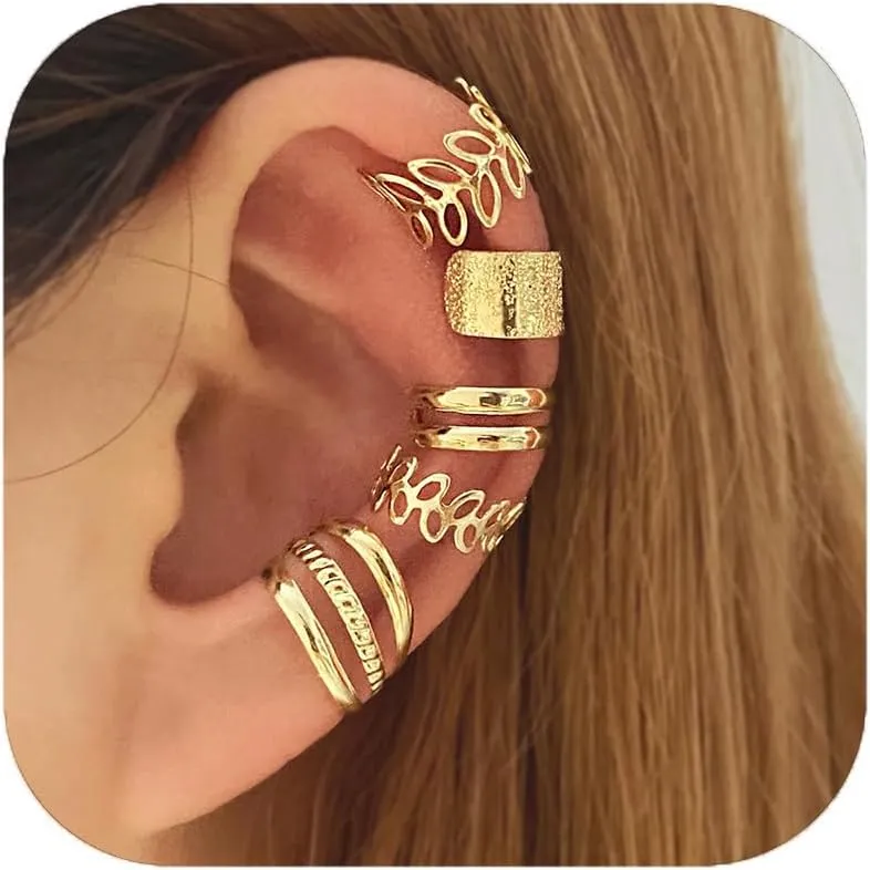 5 Pcs Gold Ear Cuffs for Women Non Piercing Ear Cuff Earrings Clip on Earring Set Huggie Hoop Earrings Cartilage Earrings Stack Jewelry for Women