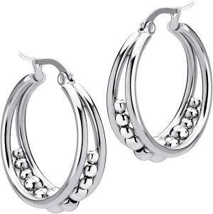 555Jewelry Hypoallergenic Medium Stainless Steel Wide Beaded Hoop Earrings for Women