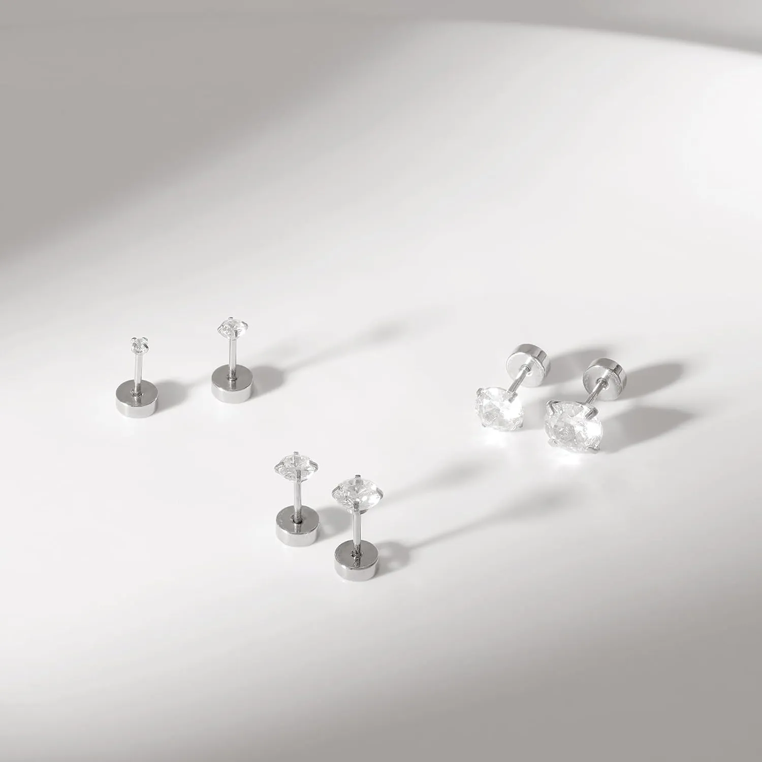 5/6 Pairs Stud Earrings for Women, Stud Earrings Set, Cubic Zirconia Small Stud Earrings, Stainless Steel Hypoallergenic CZ Earrings for Women, Nickel-Free & Allergy-Free, Flat Back Stud Earrings