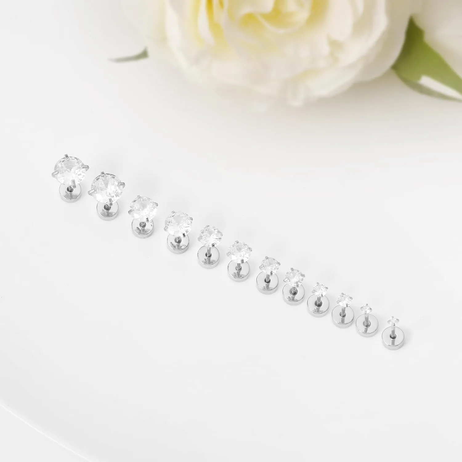 5/6 Pairs Stud Earrings for Women, Stud Earrings Set, Cubic Zirconia Small Stud Earrings, Stainless Steel Hypoallergenic CZ Earrings for Women, Nickel-Free & Allergy-Free, Flat Back Stud Earrings
