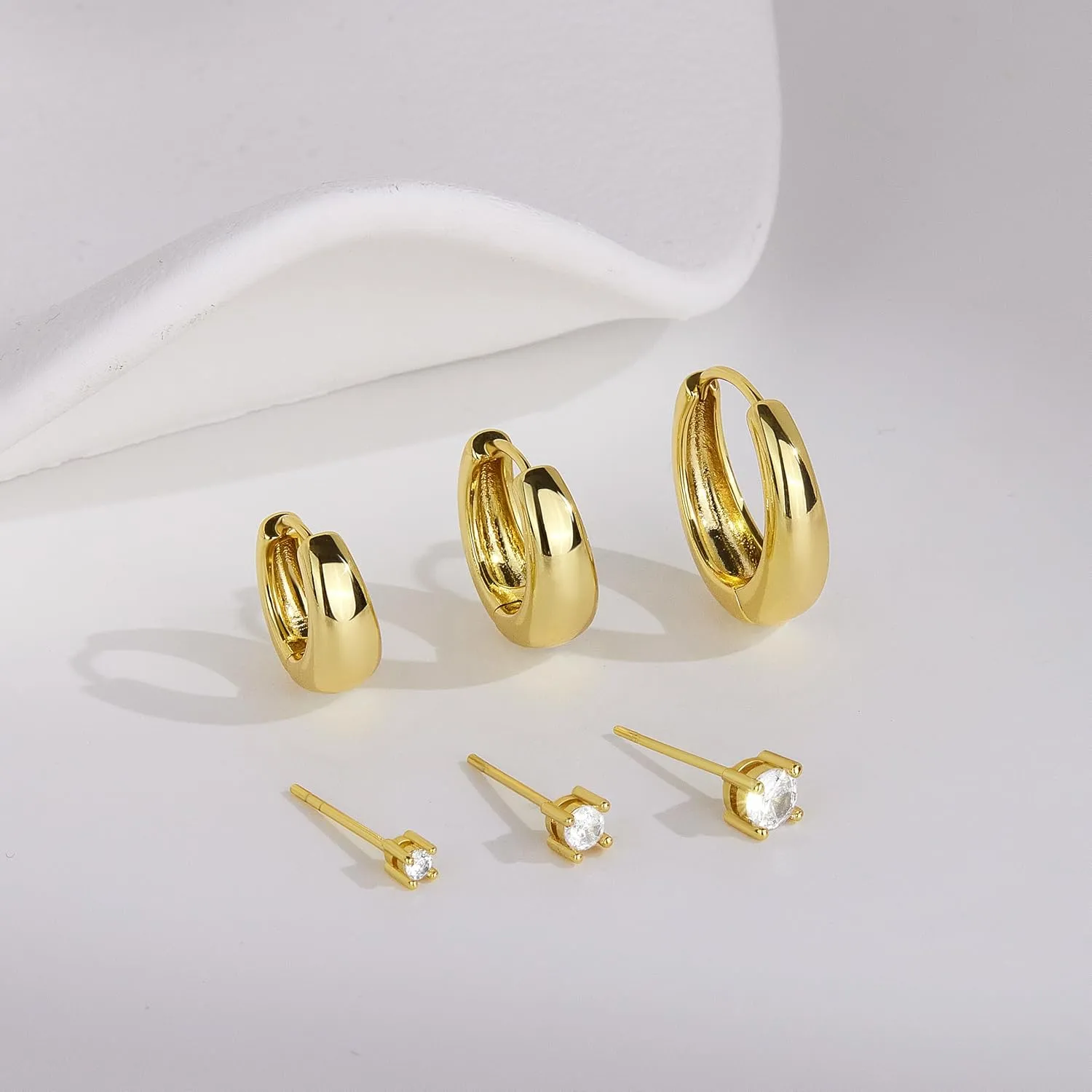 6 Pairs Gold Chunky Hoop Earrings Set for Women, Small Diamond Cartilage Studs Earring Sets for Multiple Piercing Stacks, Hypoallergenic Tarnish Free Gold Jewelry Earrings Pack Gifts