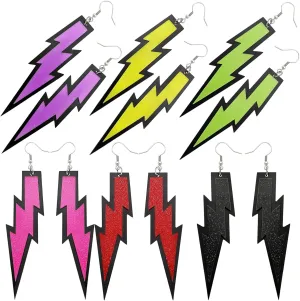 6 Pairs Neon 80s 90s Earrings Big Colorful Lightning Bolt Cassette Tape Hoop Dangle Drop Earring Retro Acrylic Party Accessories Jewelry for Women