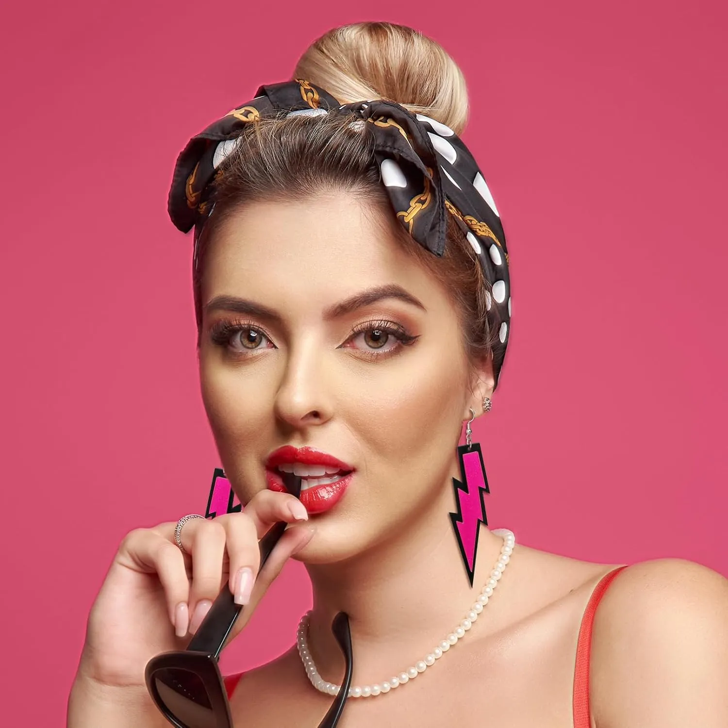 6 Pairs Neon 80s 90s Earrings Big Colorful Lightning Bolt Cassette Tape Hoop Dangle Drop Earring Retro Acrylic Party Accessories Jewelry for Women