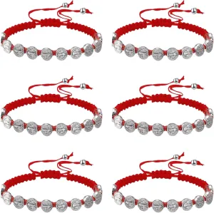 6 Piece Medallas de San Benito Bracelet Religious Protection Bracelet Virgin Mary Bracelet Handmade Braided Adjustable String Beads Cord for Man Women Teen Blessing Jewelry Gifts