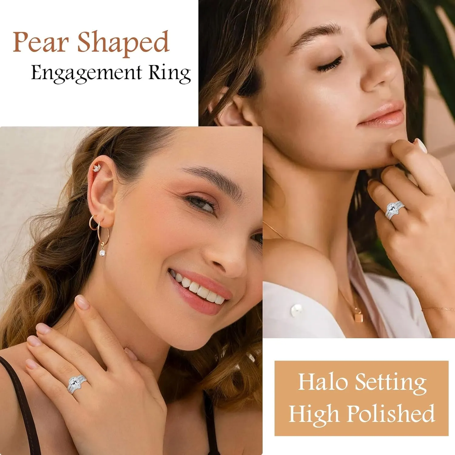 6CT Pear Shaped Engagement Ring, Bridal Promise Wedding 5A Cubic Zirconia 2-in-1 White Gold Plated Band Set for Women, Size 5-10