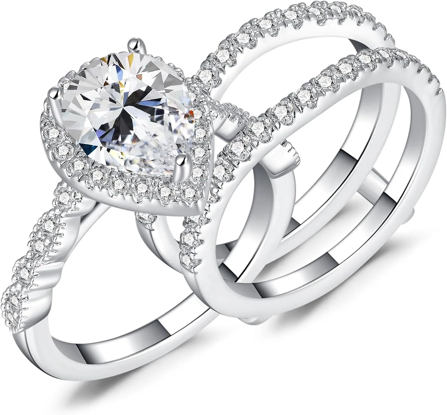 6CT Pear Shaped Engagement Ring, Bridal Promise Wedding 5A Cubic Zirconia 2-in-1 White Gold Plated Band Set for Women, Size 5-10