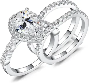 6CT Pear Shaped Engagement Ring, Bridal Promise Wedding 5A Cubic Zirconia 2-in-1 White Gold Plated Band Set for Women, Size 5-10