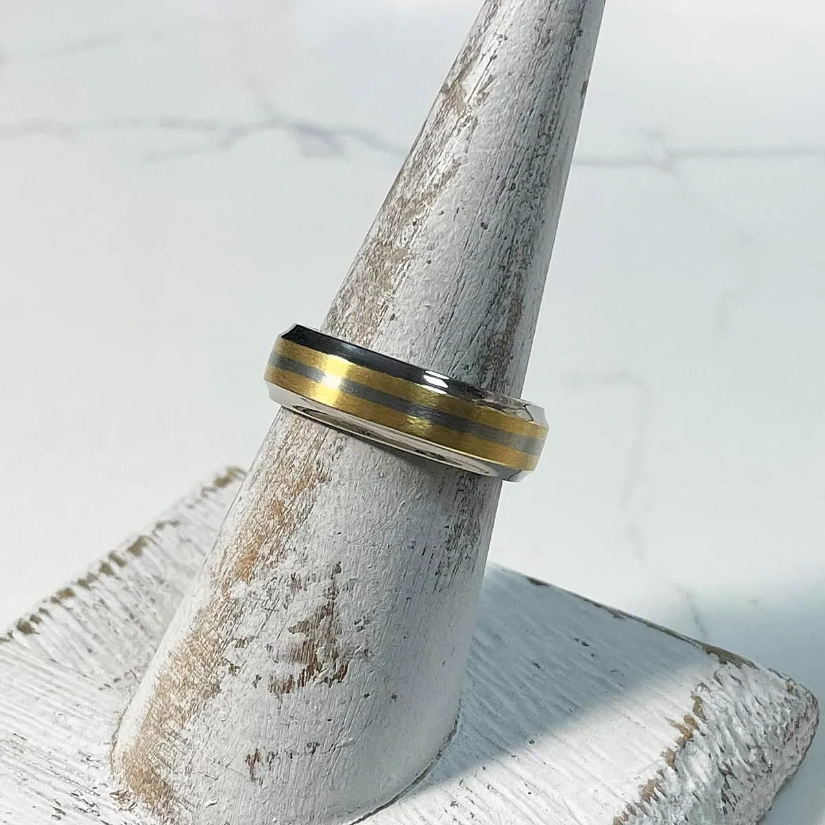 6mm Titanium Wedding Rings for Couples Brushed Surface Gold Plated Strip Wedding Band Engraving Service Comfort Fit SZ 6-12