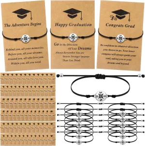 75 Pcs Graduation Bracelet Set Adjustable Compass Bracelets Graduation Cards College High School Class Cheer Gifts