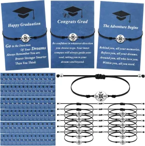 75 Pcs Graduation Bracelet Set Adjustable Compass Bracelets Graduation Cards College High School Class Cheer Gifts