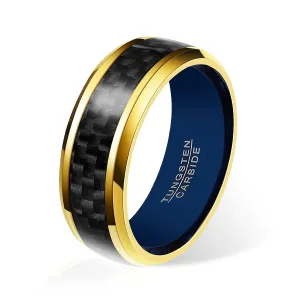 8mm Blue Gold Tungsten Rings for Men & Women- Black Carbon Fiber Inlay Men Wedding Bands Rings- Tungsten Carbide Ring- Women & Mens Engagement Rings with Comfort Fit-Classy Tungsten Ring