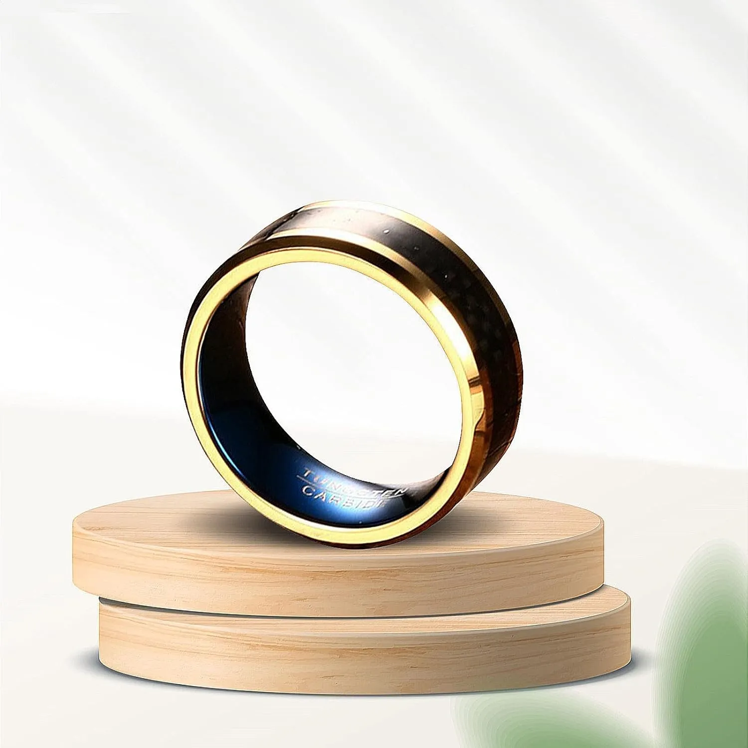 8mm Blue Gold Tungsten Rings for Men & Women- Black Carbon Fiber Inlay Men Wedding Bands Rings- Tungsten Carbide Ring- Women & Mens Engagement Rings with Comfort Fit-Classy Tungsten Ring