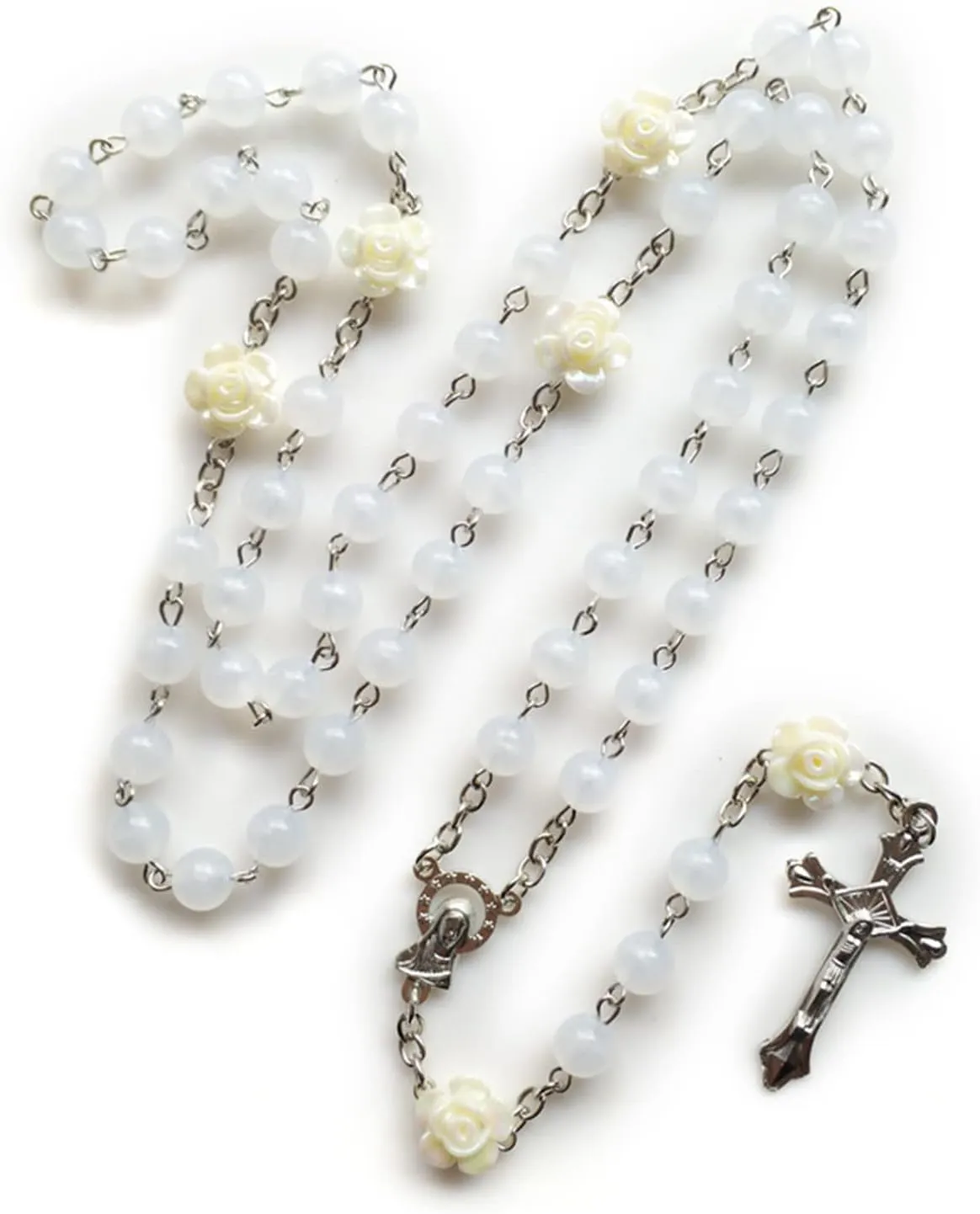 8mm Rosary Beads Flower Necklace With Crucifix For Cross Pendant Necklaces Glow In Dark Religious Jewelry For Men Women