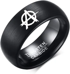8MM Tungsten Carbide Anarchy Symbol Men's Ring Comfort Fit Band