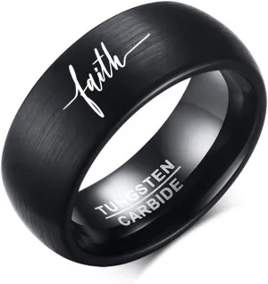 8MM Tungsten Carbide Faith Art Finger Jewelry Ring Comfort Fit Band