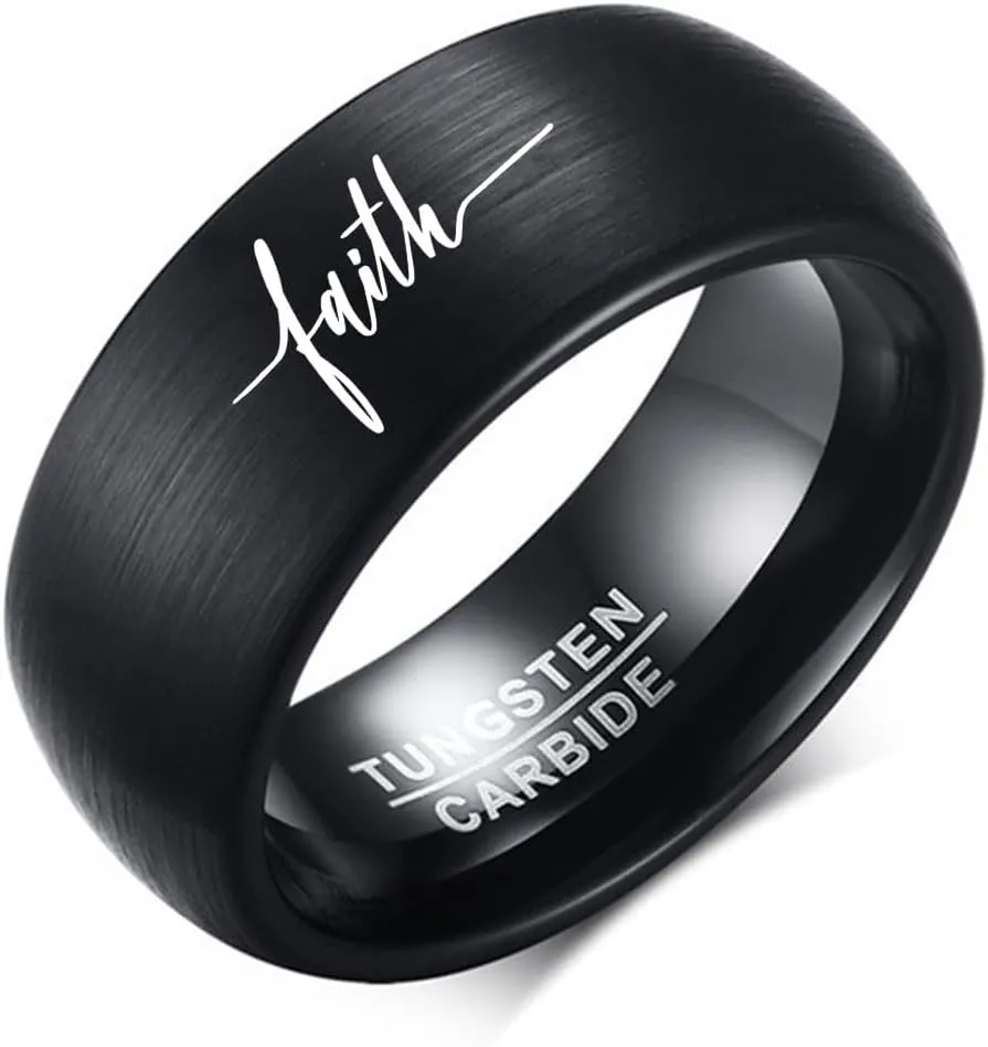 8MM Tungsten Carbide Faith Art Finger Jewelry Ring Comfort Fit Band