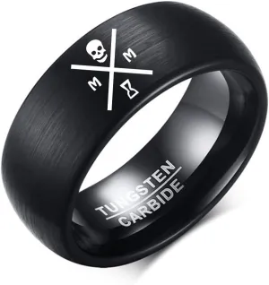 8MM Tungsten Carbide Jewelry Memento Mori Signet Ring Comfort Fit Band For The Practicing Stoic Skull Head Ring Comfort Fit Band