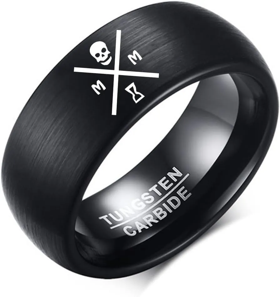 8MM Tungsten Carbide Jewelry Memento Mori Signet Ring Comfort Fit Band For The Practicing Stoic Skull Head Ring Comfort Fit Band