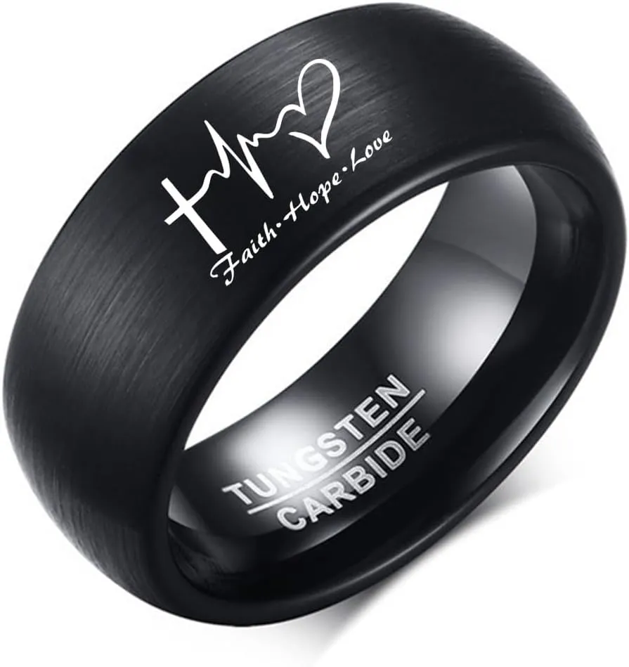8MM Tungsten Carbide Ring Comfort Fit Band Hope Faith Love