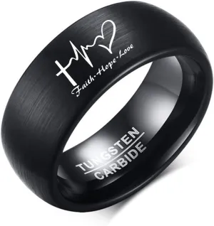 8MM Tungsten Carbide Ring Comfort Fit Band Hope Faith Love