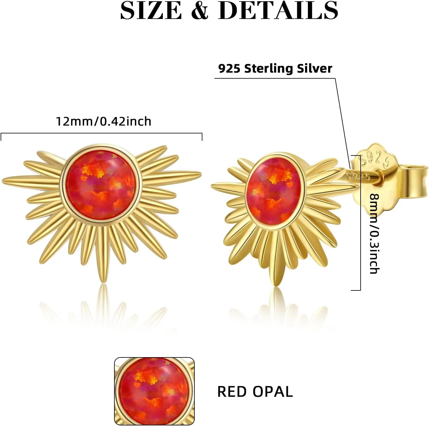 925 Sterling Silver 14k Gold Plated Earring Opal Jackets Geometric Earrings for Women,Dainty Hypoallergenic Jewelry Gift For Women