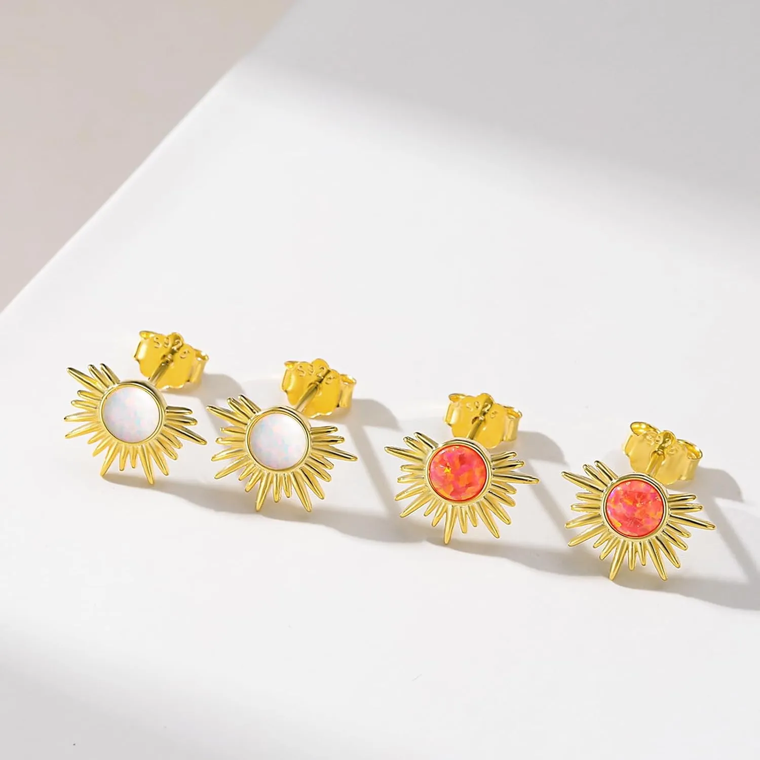 925 Sterling Silver 14k Gold Plated Earring Opal Jackets Geometric Earrings for Women,Dainty Hypoallergenic Jewelry Gift For Women