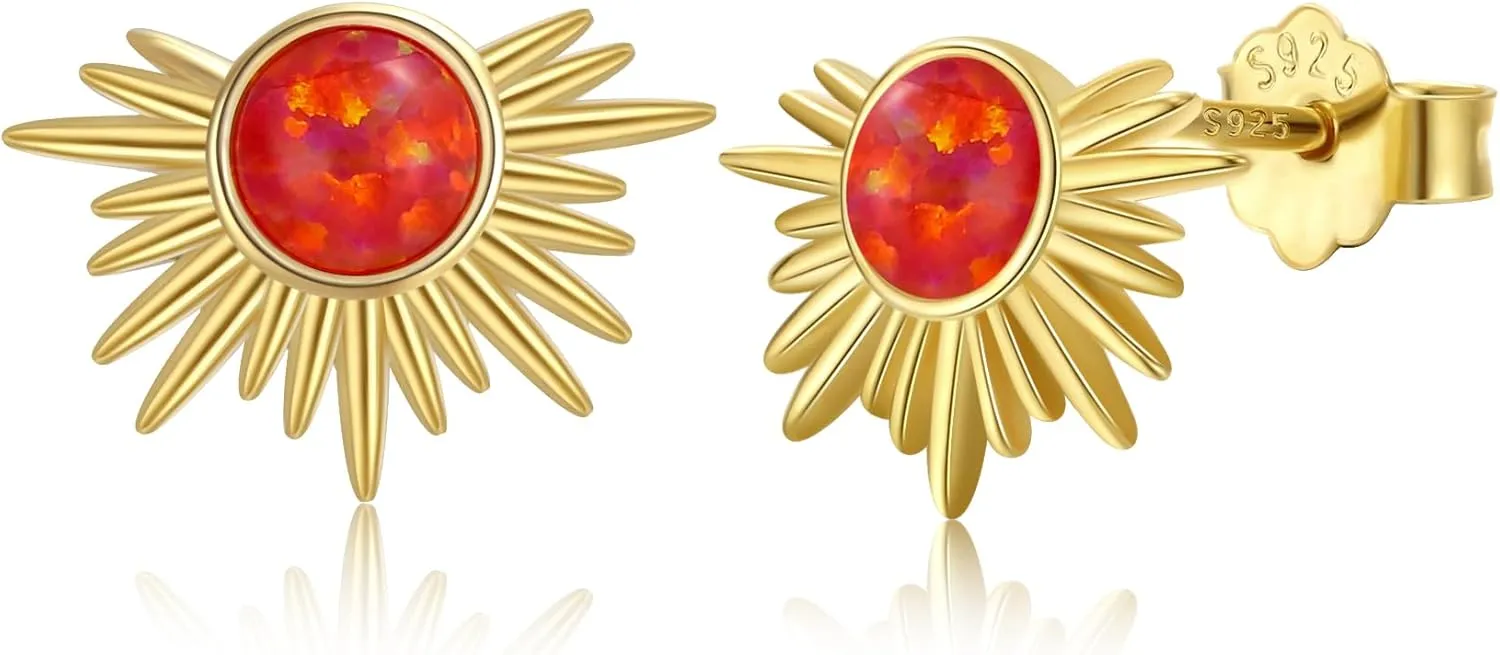 925 Sterling Silver 14k Gold Plated Earring Opal Jackets Geometric Earrings for Women,Dainty Hypoallergenic Jewelry Gift For Women