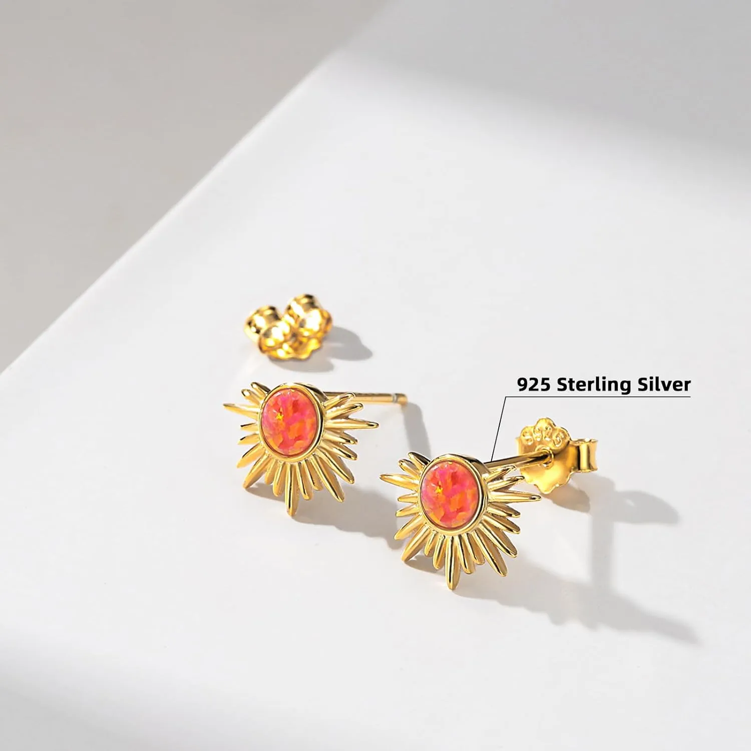 925 Sterling Silver 14k Gold Plated Earring Opal Jackets Geometric Earrings for Women,Dainty Hypoallergenic Jewelry Gift For Women