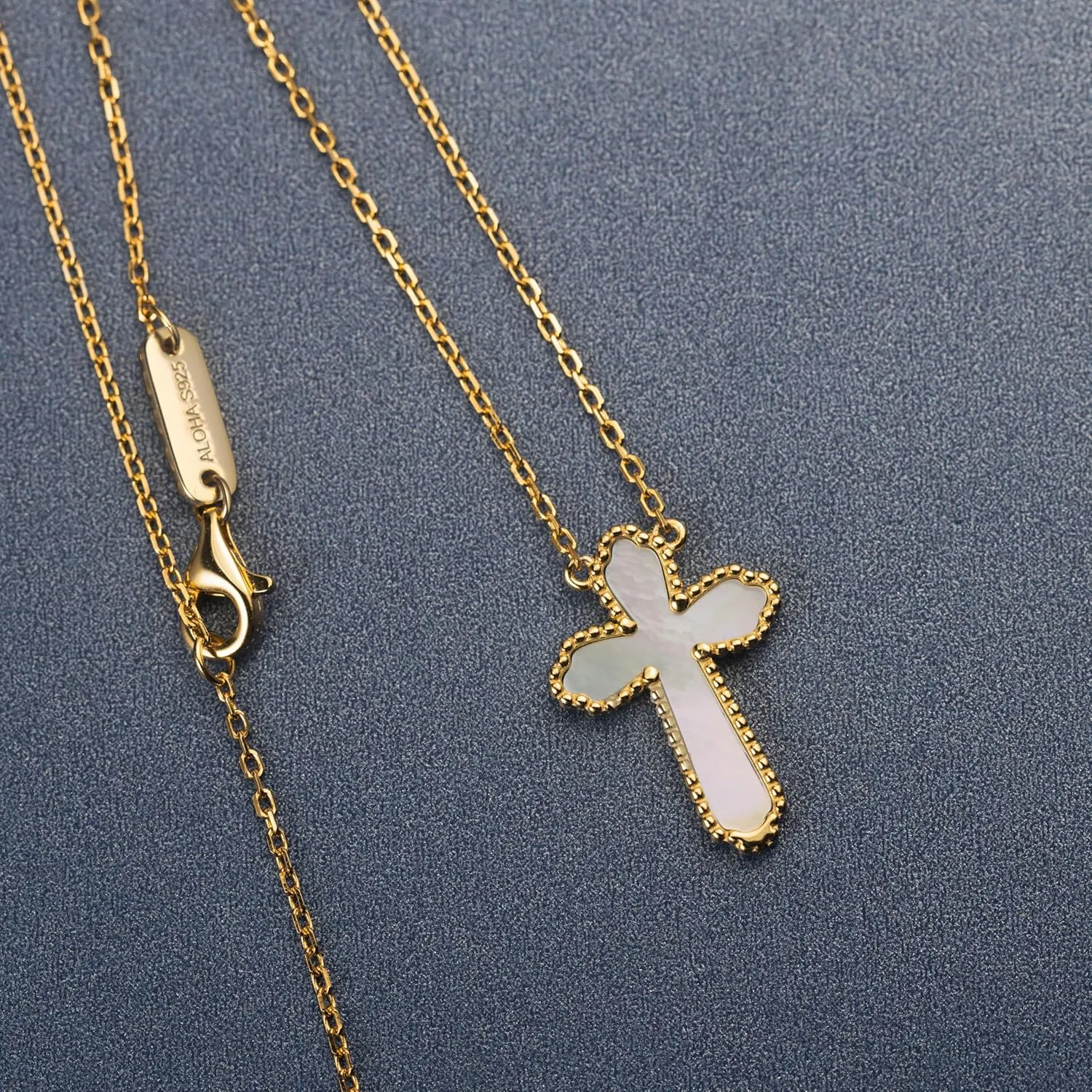 925 Sterling Silver 14K Yellow Gold Plated Hawaiian Plumeria Clover Flower Motif Beaded Necklace Pendant 16"   2" Adjustable Chain, Nickle Free Hypoallergenic for Sensitive Skin, with Gift Box
