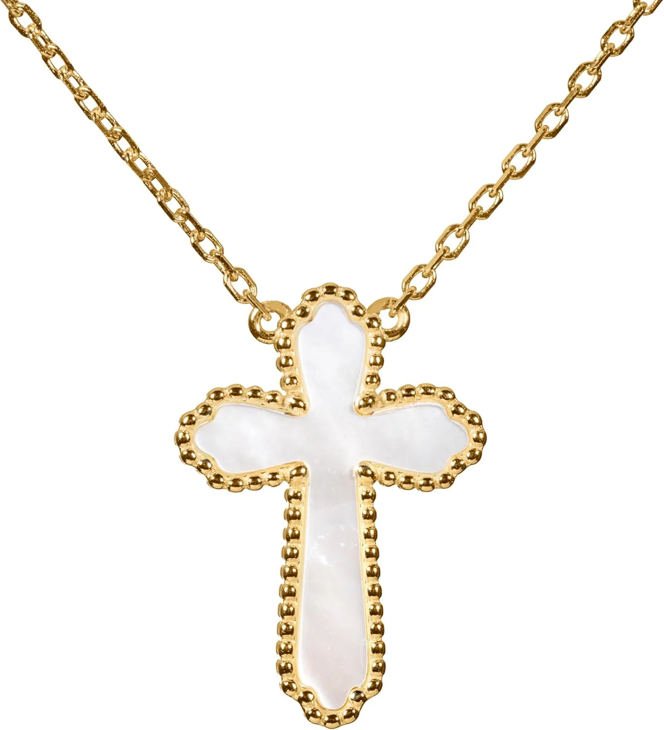 925 Sterling Silver 14K Yellow Gold Plated Hawaiian Plumeria Clover Flower Motif Beaded Necklace Pendant 16"   2" Adjustable Chain, Nickle Free Hypoallergenic for Sensitive Skin, with Gift Box