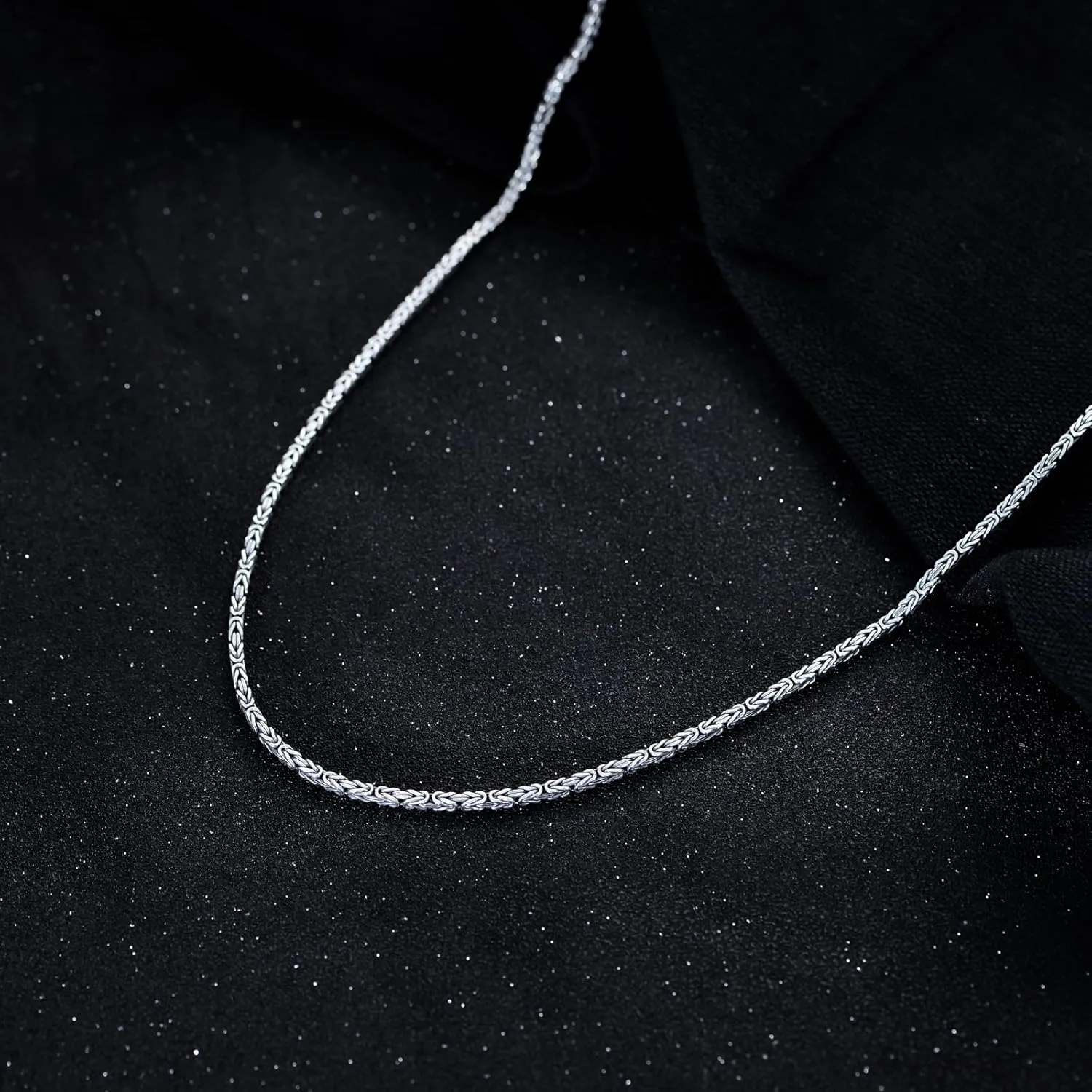 925 Sterling Silver 2.5mm Solid Byzantine Chain Link Necklace for Men Women Oxidized Square Silver Chain Jewelry Gift, 16-36 Inch