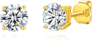 925 Sterling Silver 4 Prong Cubic Zirconia Stud Earrings for Women, Hypoallergenic, Sizes 2mm-6mm