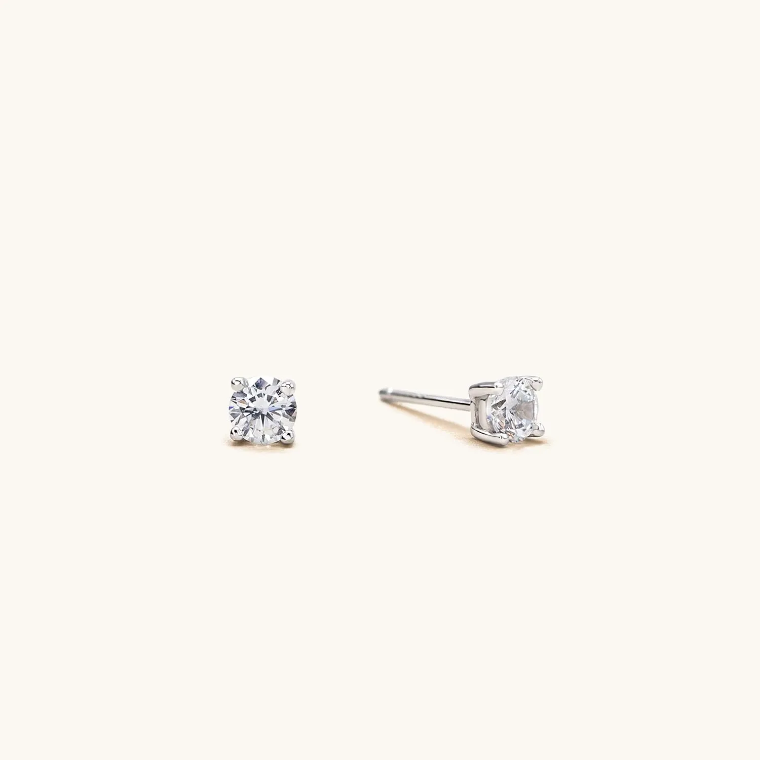 925 Sterling Silver 4 Prong Cubic Zirconia Stud Earrings for Women, Hypoallergenic, Sizes 2mm-6mm