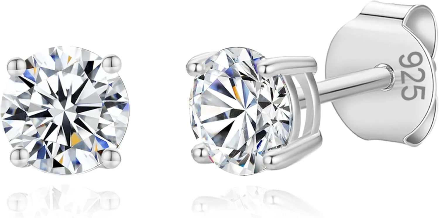 925 Sterling Silver 4 Prong Cubic Zirconia Stud Earrings for Women, Hypoallergenic, Sizes 2mm-6mm
