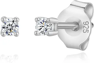 925 Sterling Silver 4 Prong Cubic Zirconia Stud Earrings for Women, Hypoallergenic, Sizes 2mm-6mm
