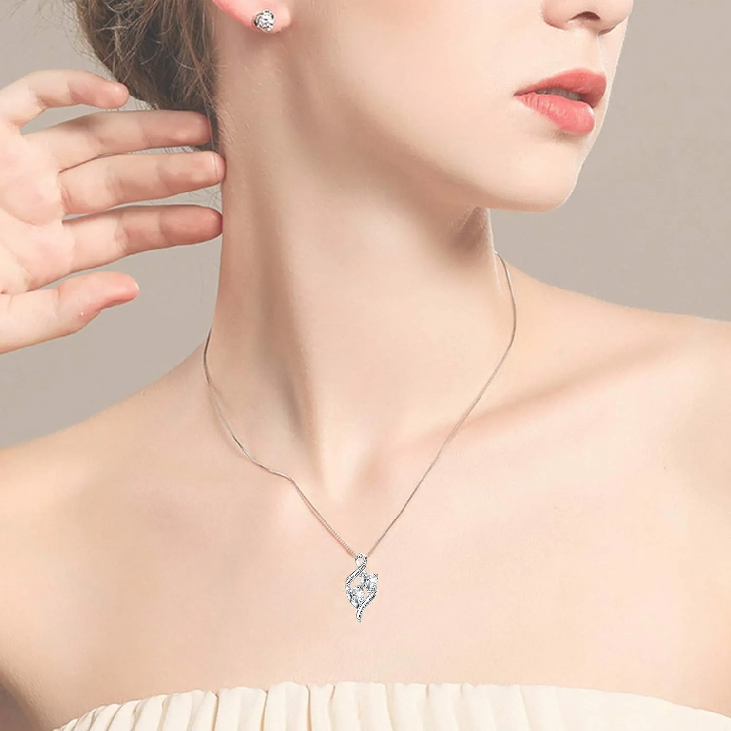 925 Sterling Silver Always My Daughter&Sister Forever My Friend Double Love Heart Pendant Necklace, Mother Daughter Bracelet Jewelry Gifts for Sister Women Couples Wife Mom Girlfriend