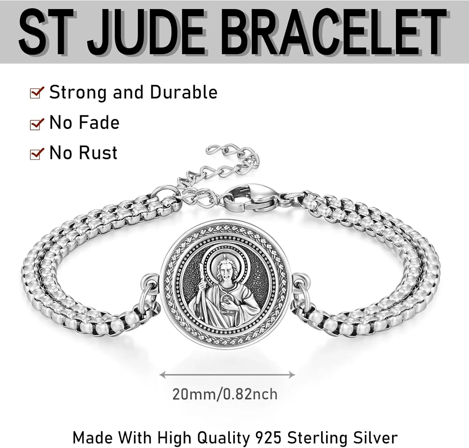 925 Sterling Silver Bracelet for Men Women Confirmation Bracelets Catholic Religious Jewelry Gifts